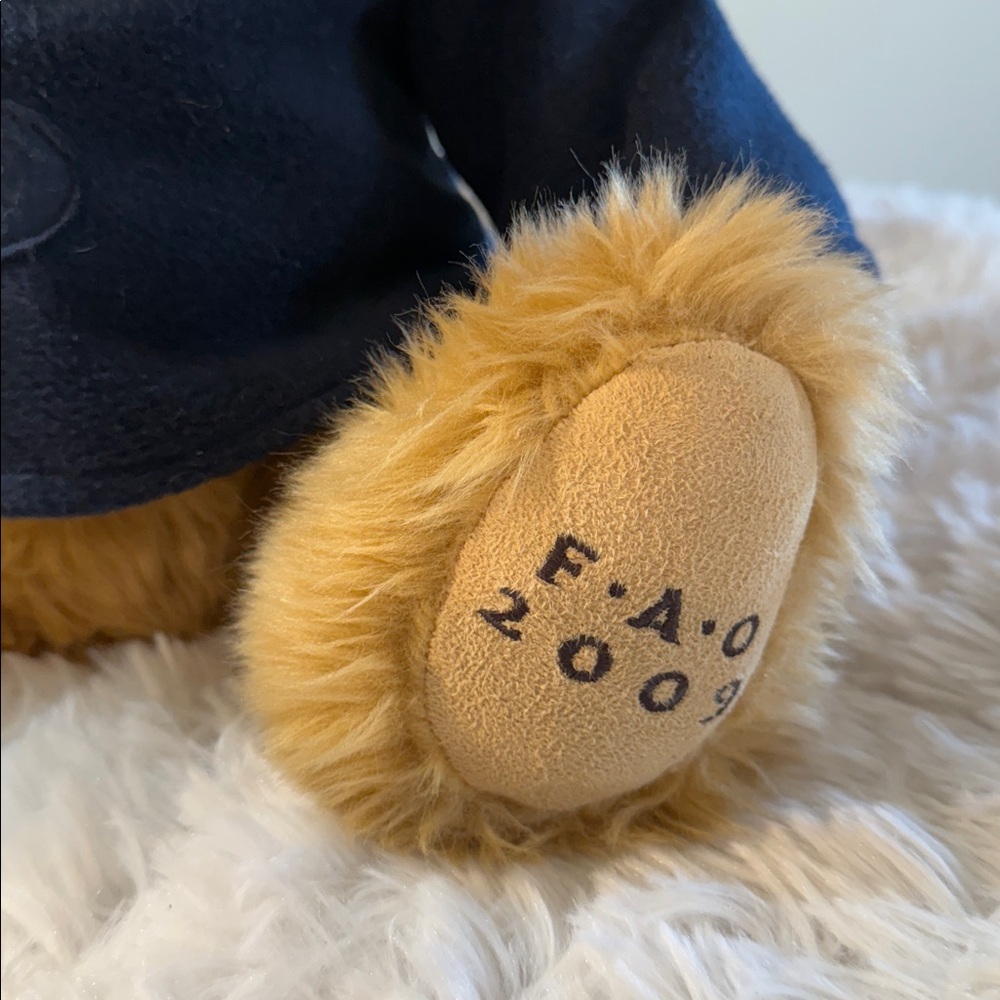 Fao Schwarz 2009 Plush Teddy Bear w/ Blue Jacket Stuffed Animal Sits 14" Tall - Picture 2 of 6